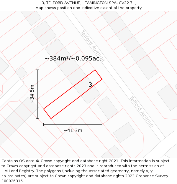 3, TELFORD AVENUE, LEAMINGTON SPA, CV32 7HJ: Plot and title map