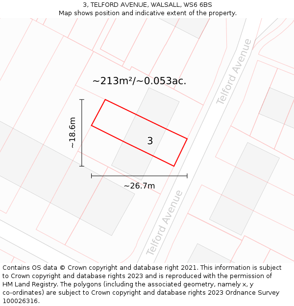 3, TELFORD AVENUE, WALSALL, WS6 6BS: Plot and title map