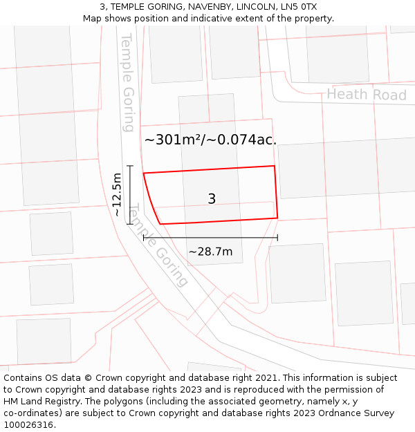 3, TEMPLE GORING, NAVENBY, LINCOLN, LN5 0TX: Plot and title map