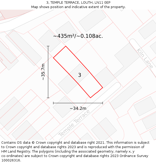 3, TEMPLE TERRACE, LOUTH, LN11 0EP: Plot and title map