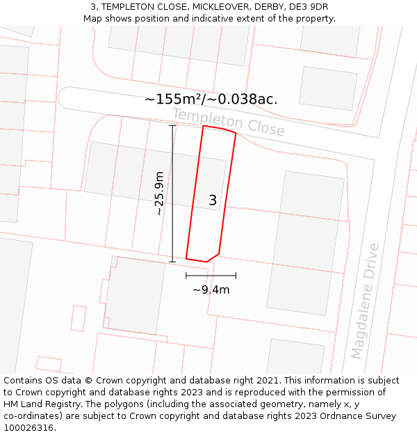 3, TEMPLETON CLOSE, MICKLEOVER, DERBY, DE3 9DR: Plot and title map