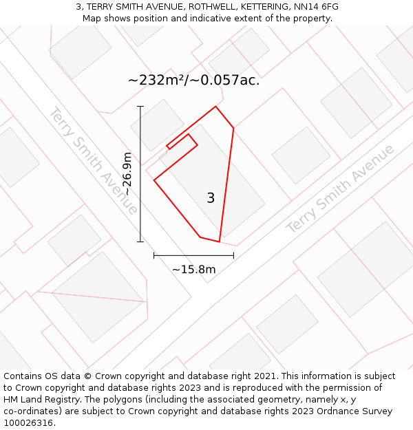 3, TERRY SMITH AVENUE, ROTHWELL, KETTERING, NN14 6FG: Plot and title map