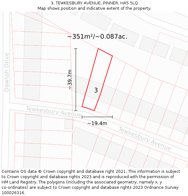 3, TEWKESBURY AVENUE, PINNER, HA5 5LQ: Plot and title map