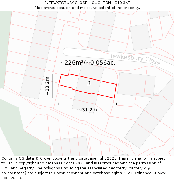 3, TEWKESBURY CLOSE, LOUGHTON, IG10 3NT: Plot and title map