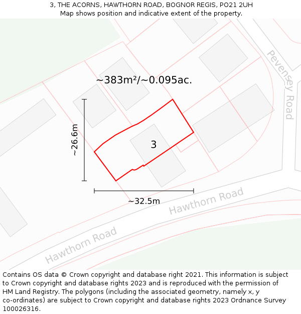 3, THE ACORNS, HAWTHORN ROAD, BOGNOR REGIS, PO21 2UH: Plot and title map