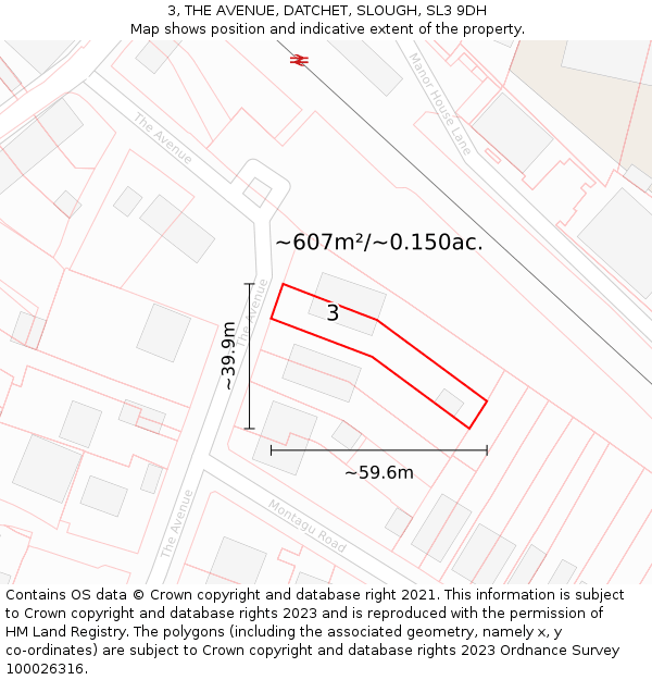 3, THE AVENUE, DATCHET, SLOUGH, SL3 9DH: Plot and title map