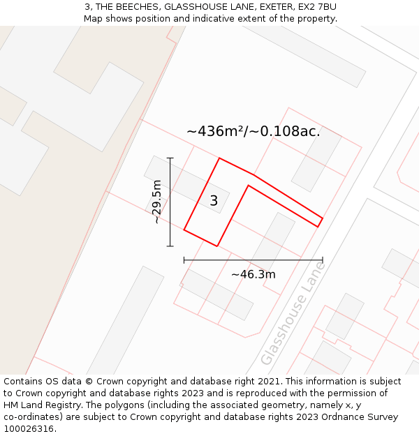 3, THE BEECHES, GLASSHOUSE LANE, EXETER, EX2 7BU: Plot and title map