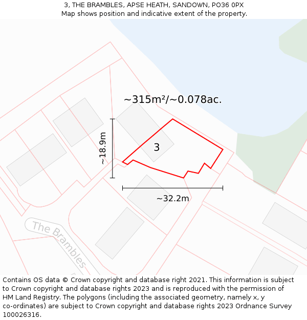 3, THE BRAMBLES, APSE HEATH, SANDOWN, PO36 0PX: Plot and title map