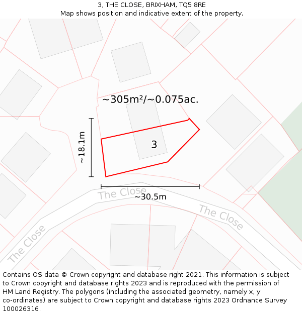 3, THE CLOSE, BRIXHAM, TQ5 8RE: Plot and title map