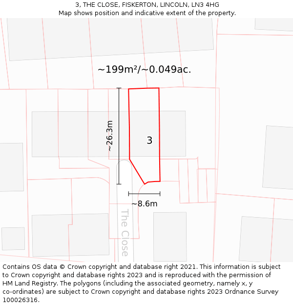 3, THE CLOSE, FISKERTON, LINCOLN, LN3 4HG: Plot and title map