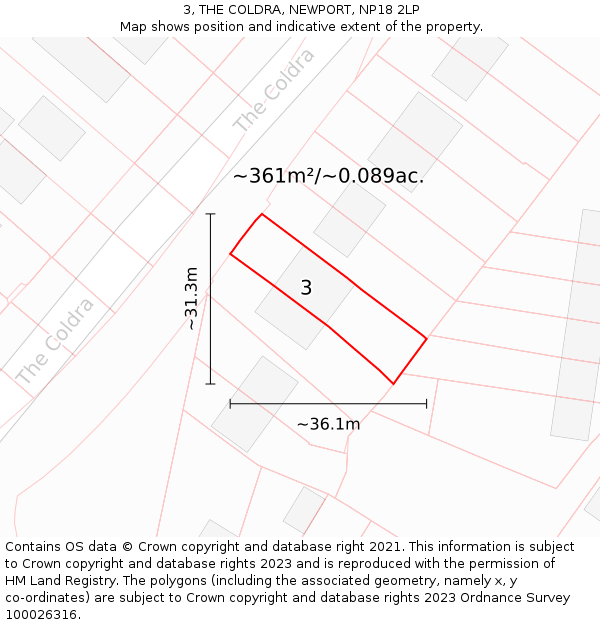 3, THE COLDRA, NEWPORT, NP18 2LP: Plot and title map