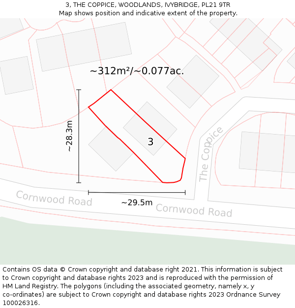 3, THE COPPICE, WOODLANDS, IVYBRIDGE, PL21 9TR: Plot and title map