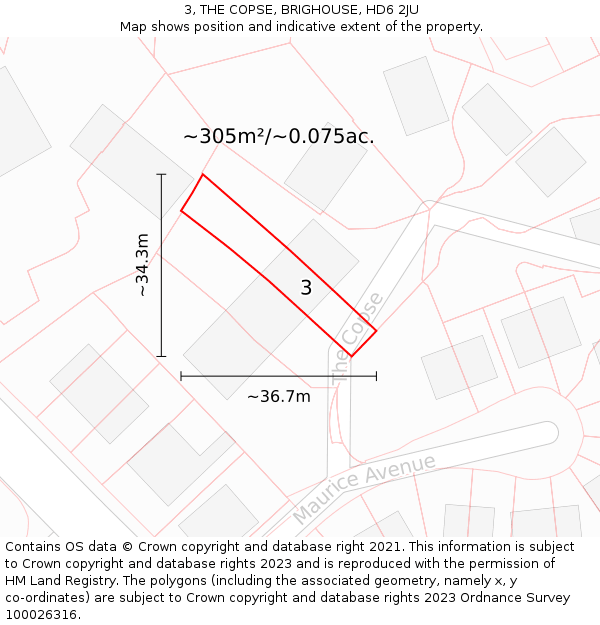 3, THE COPSE, BRIGHOUSE, HD6 2JU: Plot and title map