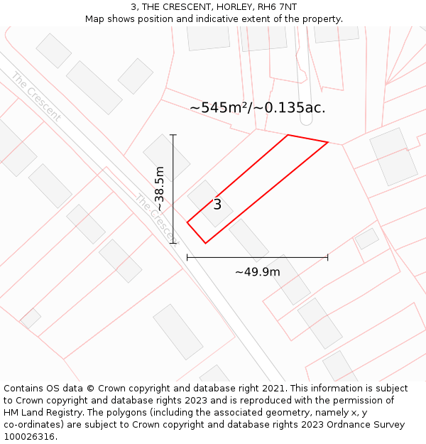 3, THE CRESCENT, HORLEY, RH6 7NT: Plot and title map