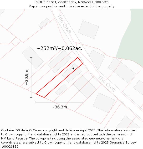 3, THE CROFT, COSTESSEY, NORWICH, NR8 5DT: Plot and title map