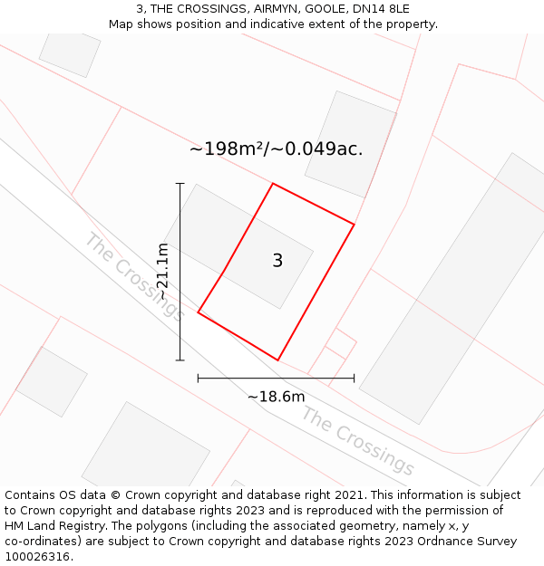 3, THE CROSSINGS, AIRMYN, GOOLE, DN14 8LE: Plot and title map