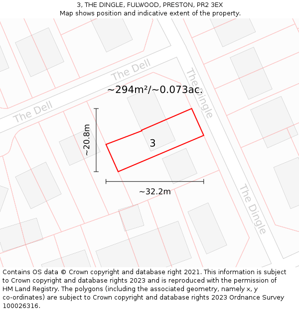 3, THE DINGLE, FULWOOD, PRESTON, PR2 3EX: Plot and title map