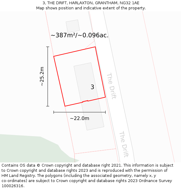 3, THE DRIFT, HARLAXTON, GRANTHAM, NG32 1AE: Plot and title map