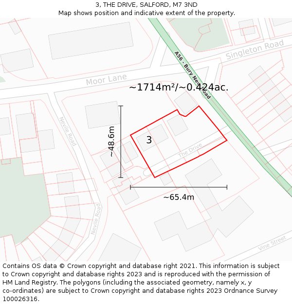 3, THE DRIVE, SALFORD, M7 3ND: Plot and title map