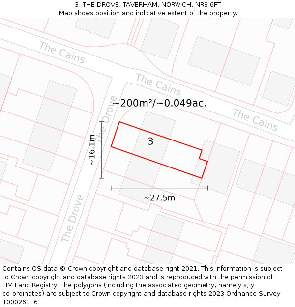 3, THE DROVE, TAVERHAM, NORWICH, NR8 6FT: Plot and title map