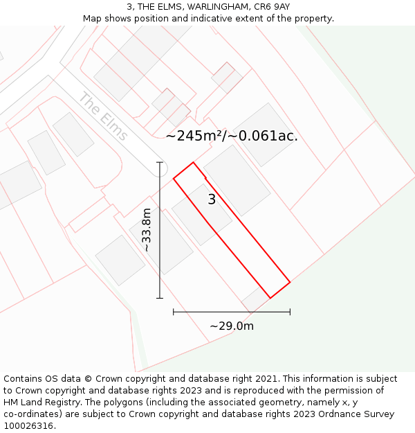 3, THE ELMS, WARLINGHAM, CR6 9AY: Plot and title map