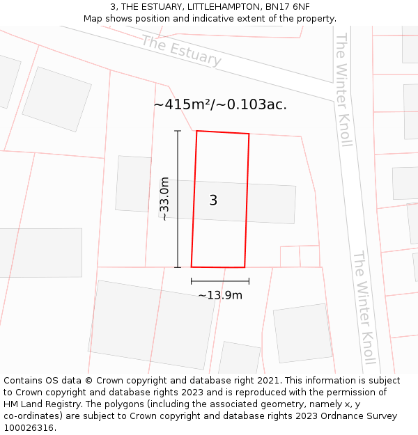 3, THE ESTUARY, LITTLEHAMPTON, BN17 6NF: Plot and title map