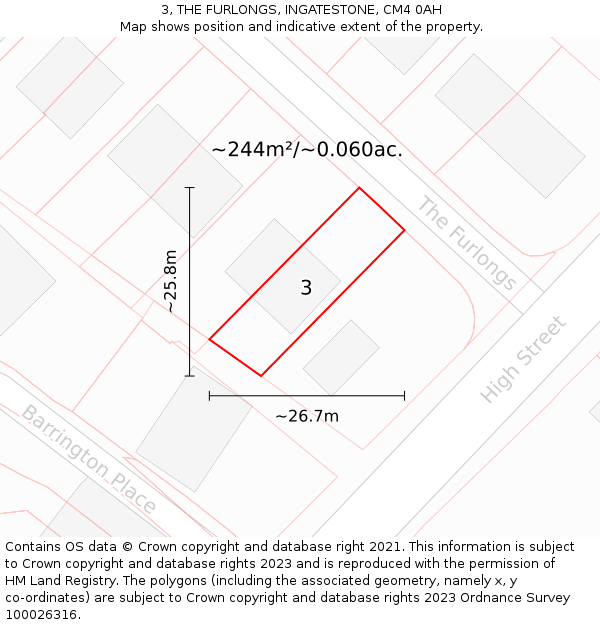 3, THE FURLONGS, INGATESTONE, CM4 0AH: Plot and title map