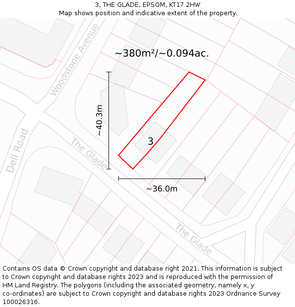 3, THE GLADE, EPSOM, KT17 2HW: Plot and title map