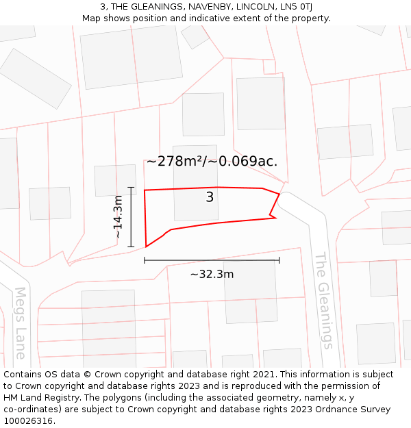 3, THE GLEANINGS, NAVENBY, LINCOLN, LN5 0TJ: Plot and title map