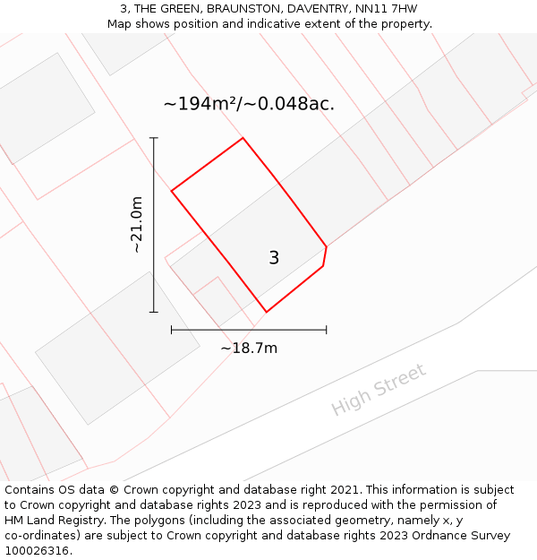 3, THE GREEN, BRAUNSTON, DAVENTRY, NN11 7HW: Plot and title map