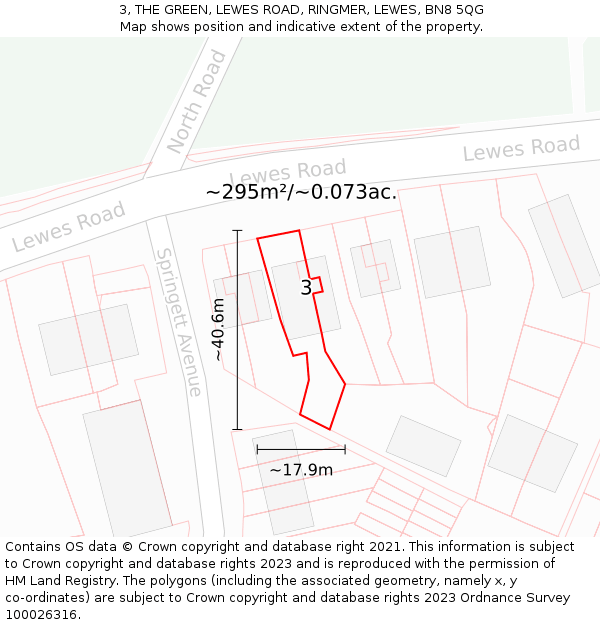 3, THE GREEN, LEWES ROAD, RINGMER, LEWES, BN8 5QG: Plot and title map