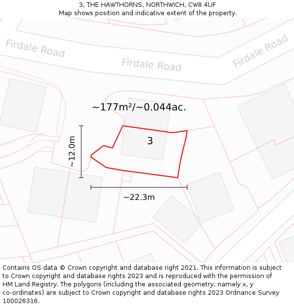 3, THE HAWTHORNS, NORTHWICH, CW8 4UF: Plot and title map