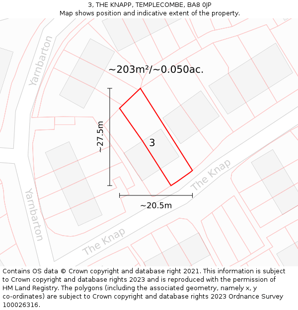 3, THE KNAPP, TEMPLECOMBE, BA8 0JP: Plot and title map