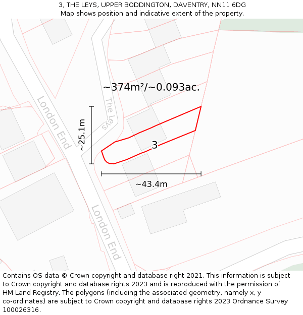 3, THE LEYS, UPPER BODDINGTON, DAVENTRY, NN11 6DG: Plot and title map