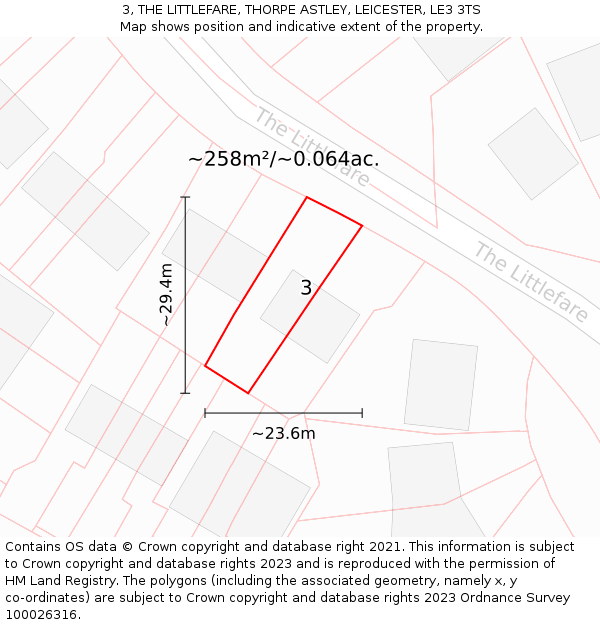 3, THE LITTLEFARE, THORPE ASTLEY, LEICESTER, LE3 3TS: Plot and title map