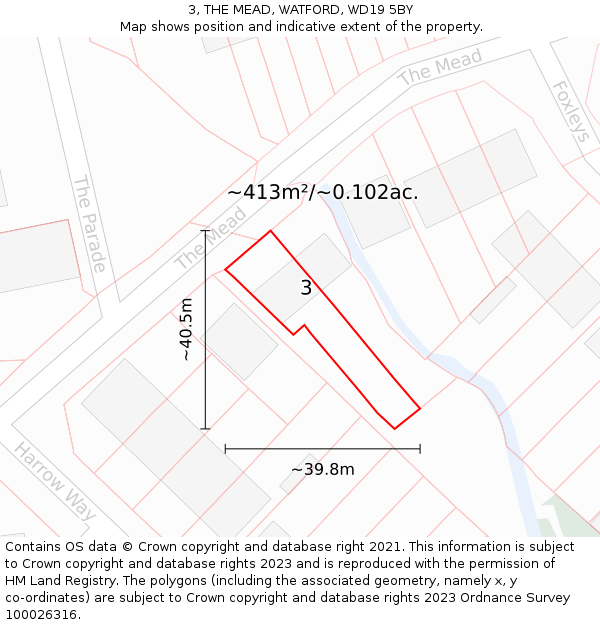 3, THE MEAD, WATFORD, WD19 5BY: Plot and title map