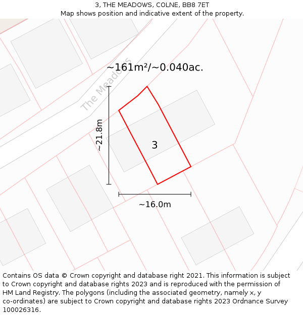 3, THE MEADOWS, COLNE, BB8 7ET: Plot and title map