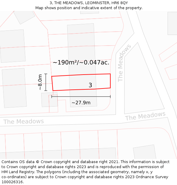 3, THE MEADOWS, LEOMINSTER, HR6 8QY: Plot and title map