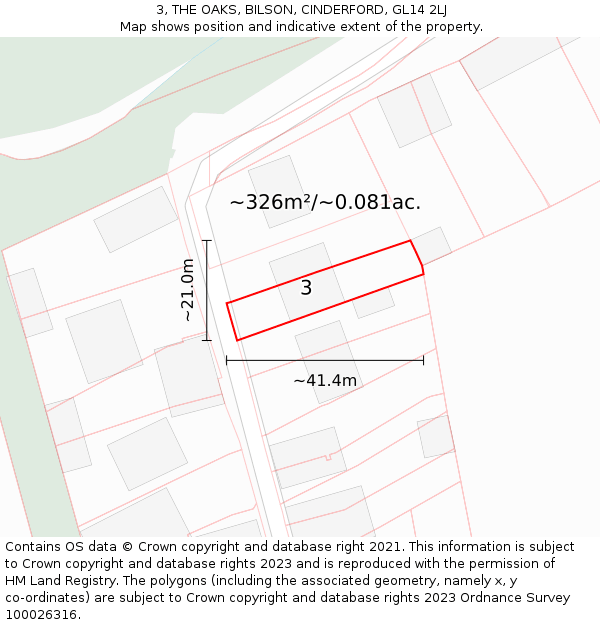 3, THE OAKS, BILSON, CINDERFORD, GL14 2LJ: Plot and title map