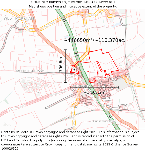 3, THE OLD BRICKYARD, TUXFORD, NEWARK, NG22 0FU: Plot and title map