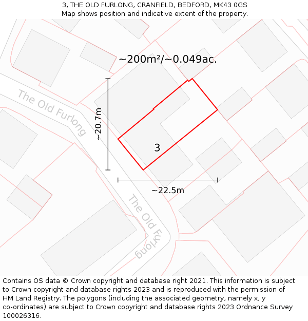 3, THE OLD FURLONG, CRANFIELD, BEDFORD, MK43 0GS: Plot and title map