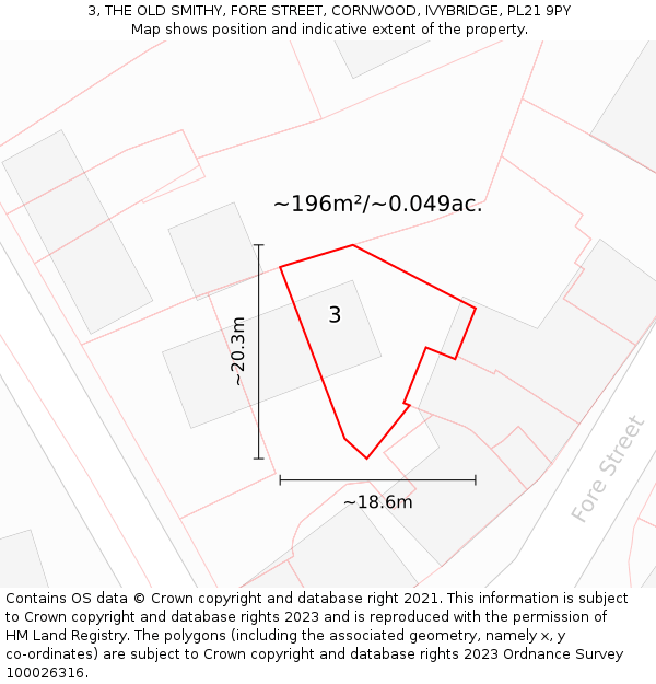 3, THE OLD SMITHY, FORE STREET, CORNWOOD, IVYBRIDGE, PL21 9PY: Plot and title map