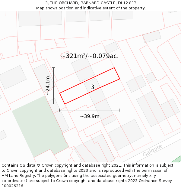 3, THE ORCHARD, BARNARD CASTLE, DL12 8FB: Plot and title map