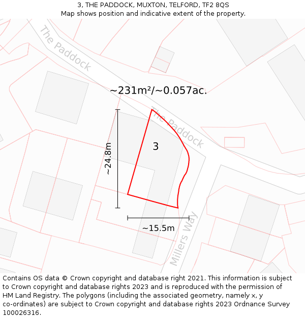 3, THE PADDOCK, MUXTON, TELFORD, TF2 8QS: Plot and title map