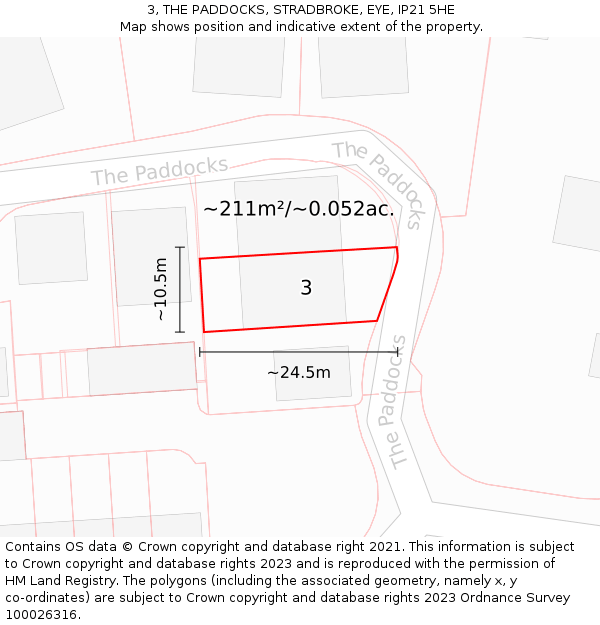 3, THE PADDOCKS, STRADBROKE, EYE, IP21 5HE: Plot and title map