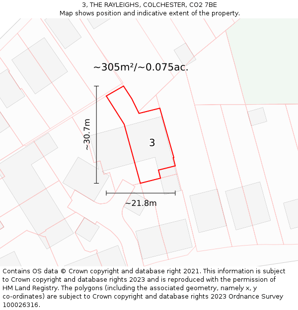 3, THE RAYLEIGHS, COLCHESTER, CO2 7BE: Plot and title map