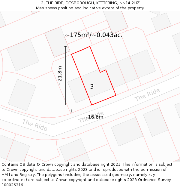 3, THE RIDE, DESBOROUGH, KETTERING, NN14 2HZ: Plot and title map