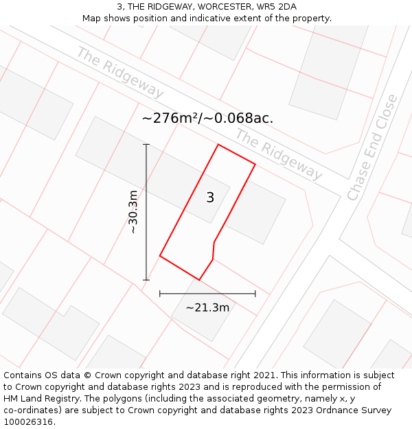 3, THE RIDGEWAY, WORCESTER, WR5 2DA: Plot and title map