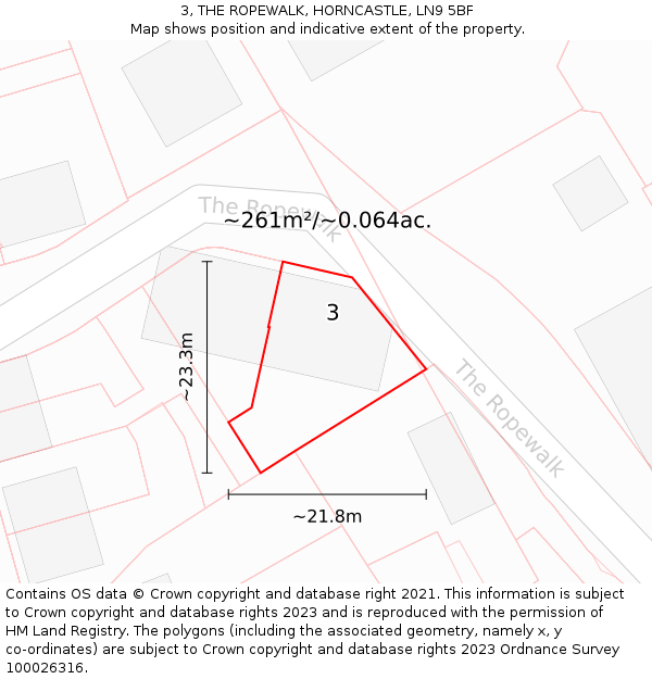 3, THE ROPEWALK, HORNCASTLE, LN9 5BF: Plot and title map