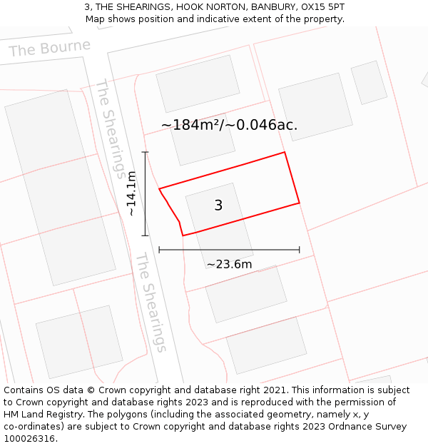 3, THE SHEARINGS, HOOK NORTON, BANBURY, OX15 5PT: Plot and title map